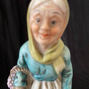 Vintage Norleans Japan Porcelain Figurine ~ Old Woman Blue dress & fruit basket